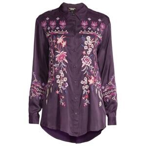 Johnny Was Curacao Floral Embroidered Oversized Tunic Shirt Size XS